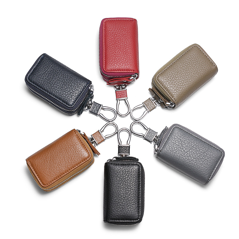 Multi-function double zip car key case Men's leather cowhide key case General Motor key case