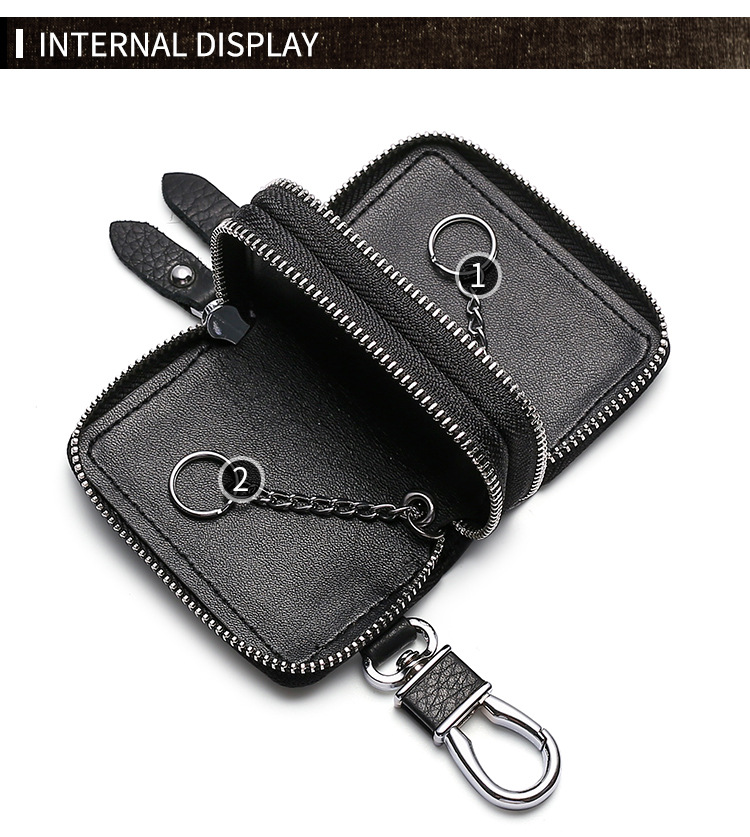 Multi-function double zip car key case Men's leather cowhide key case General Motor key case