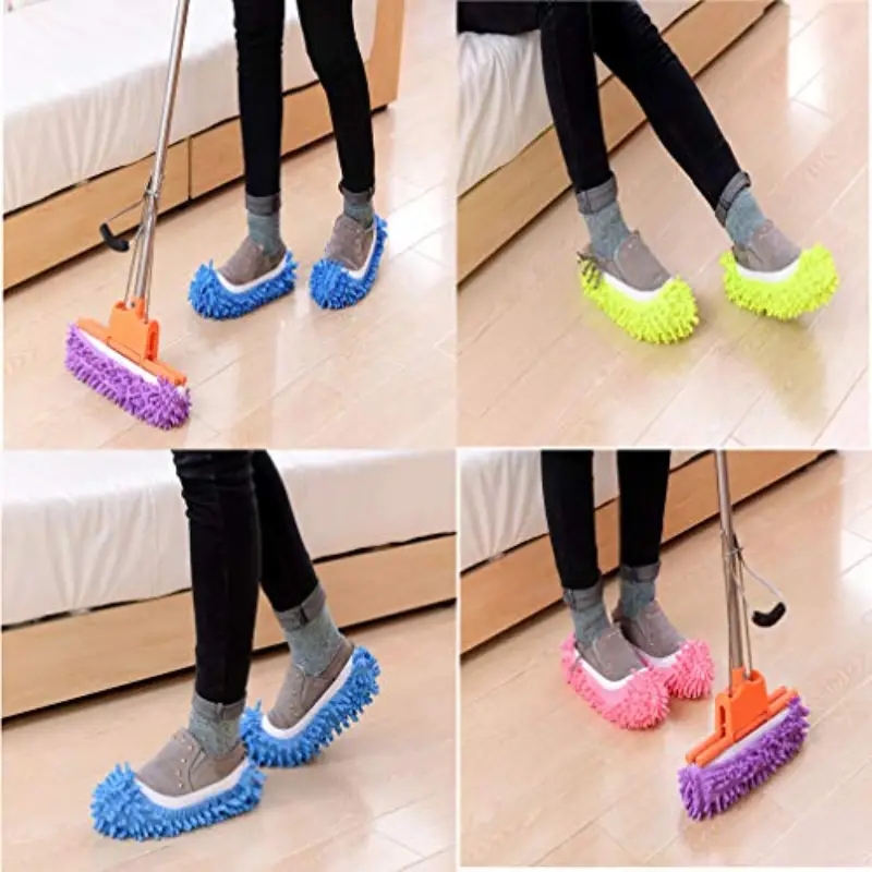 5 pairs (10 pieces)- Floor slipper lazy shoe cover Household Chenille rag mop head can remove and wash slipper cover
