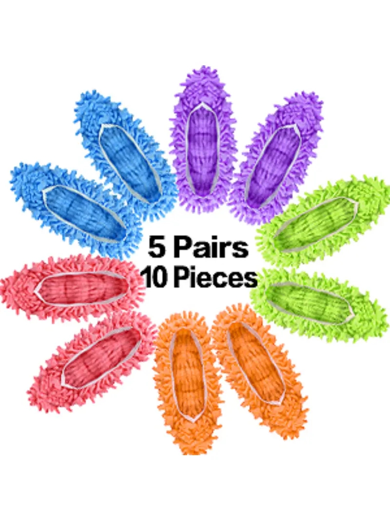 5 pairs (10 pieces)- Floor slipper lazy shoe cover Household Chenille rag mop head can remove and wash slipper cover