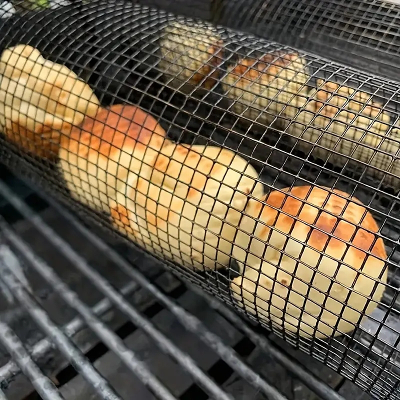 Stainless steel barbecue net Camping BBQ Outdoor barbecue net barbecue basket rolling barbecue cage
