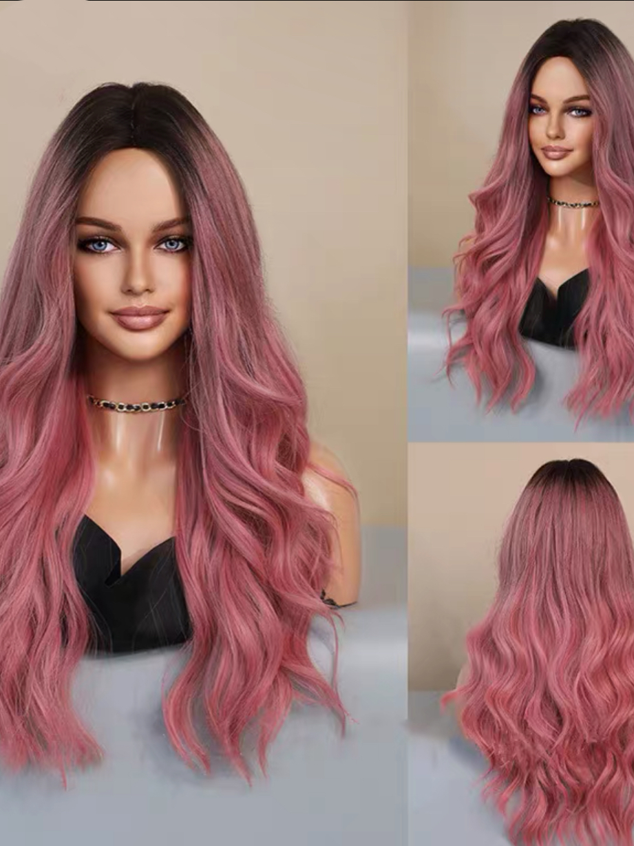 Brown blonde wig full head set medium long gradient natural curly hair