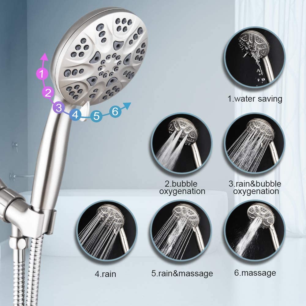 High pressure handheld shower head with stainless steel hose and adjustable stand 6 spray set shower head