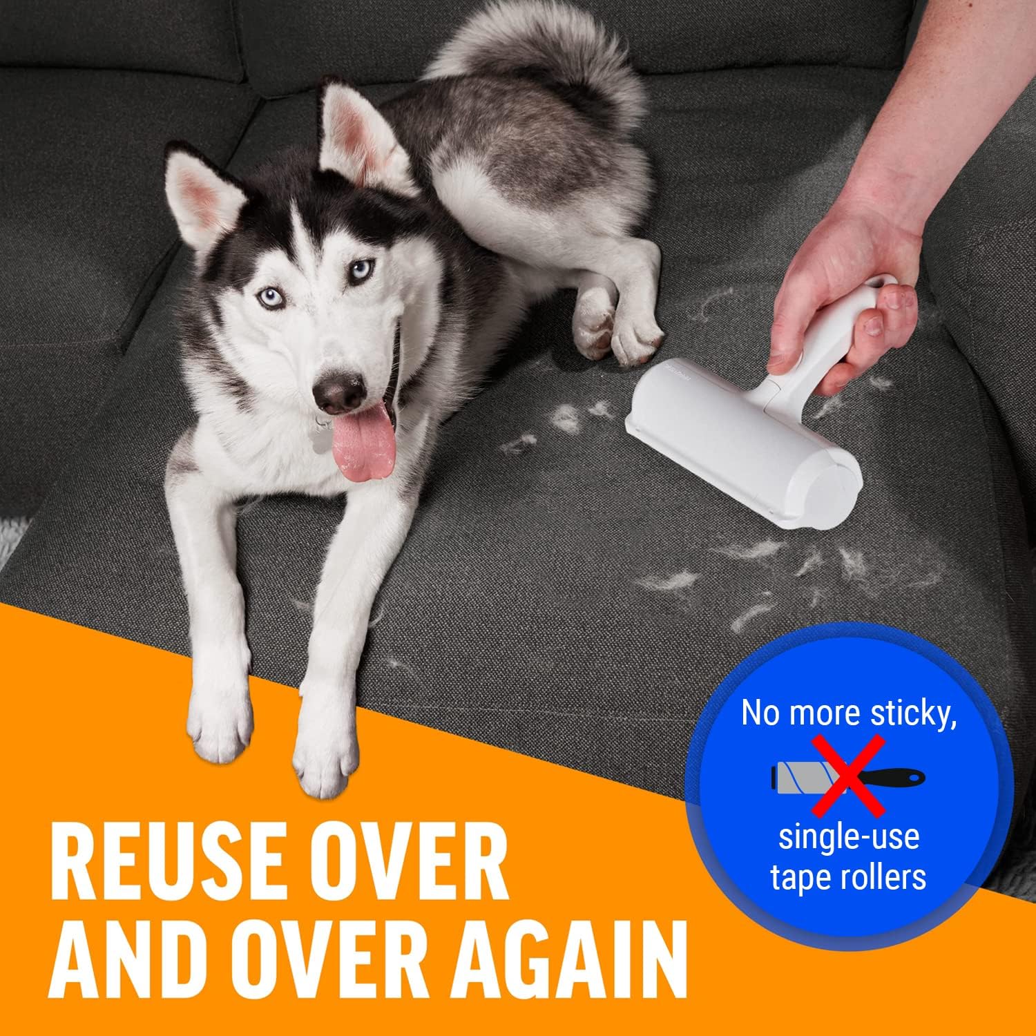 Pet hair remover. Reusable cat and dog hair remover for furniture, sofas, carpets, car seats, or bedding.