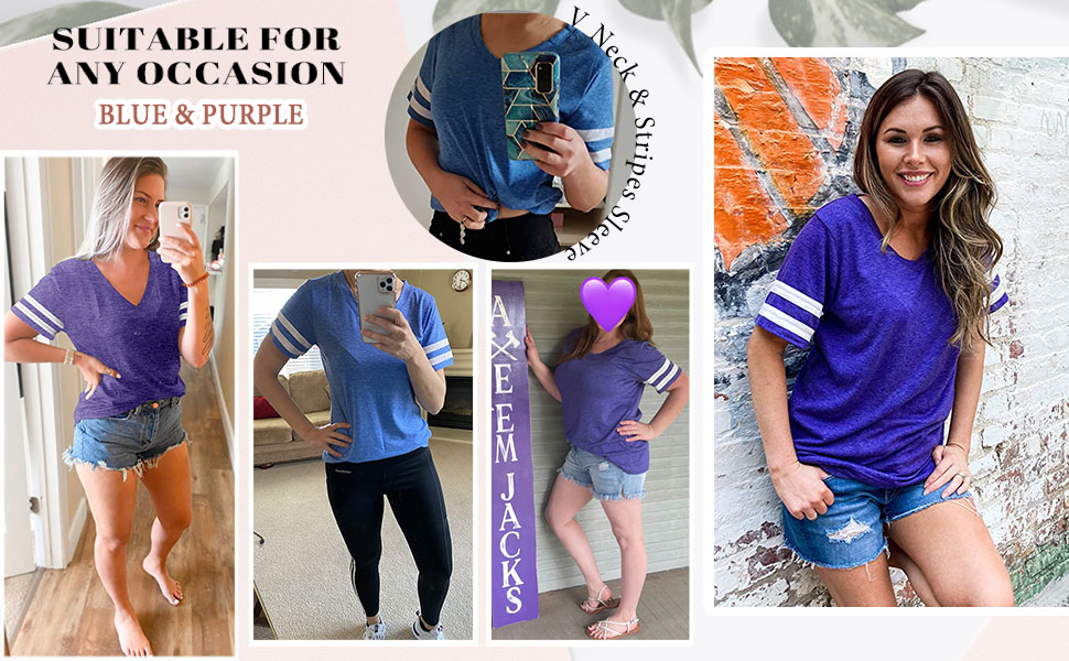 Women's casual V-neck T-shirt short sleeve top summer loose suitable