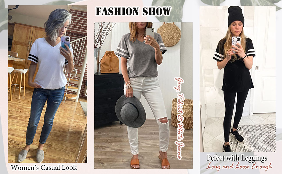 Women's casual V-neck T-shirt short sleeve top summer loose suitable