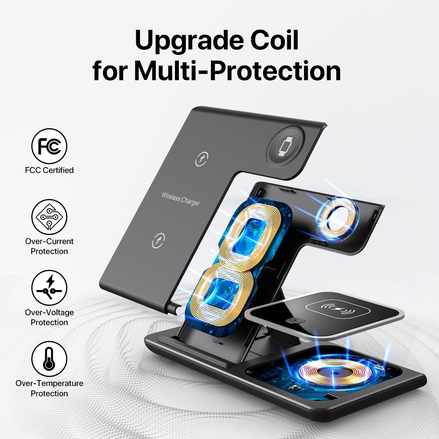 Wireless Charger, 3 in 1 Wireless Charging Station, Fast Wireless Charger Stand for iPhone