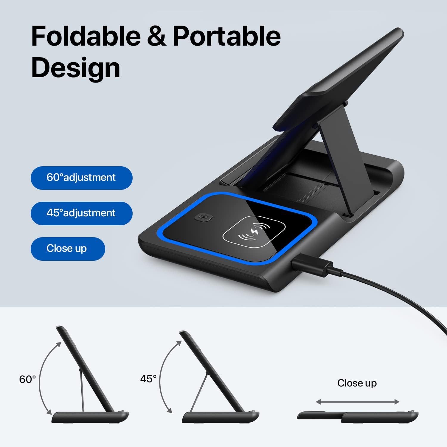Wireless Charger, 3 in 1 Wireless Charging Station, Fast Wireless Charger Stand for iPhone