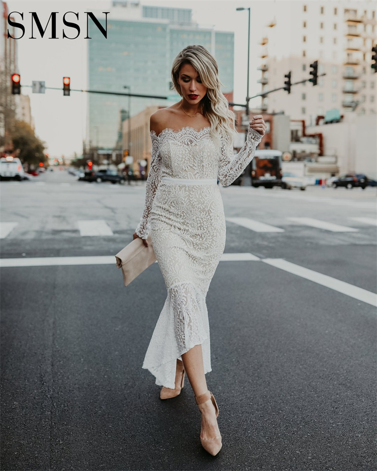 Fashion dress Women's trend lace one-shoulder fishtail temperament dress