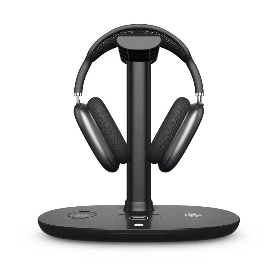 15W Wireless Charger Headphone Stand: 4-in-1 Qi Charging Station for AirPods Max/Pro/2/3, iWatch