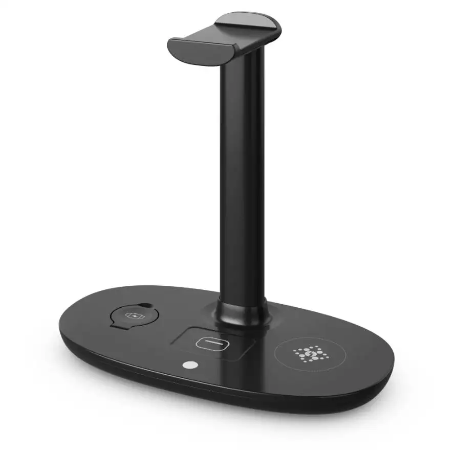 15W Wireless Charger Headphone Stand: 4-in-1 Qi Charging Station for AirPods Max/Pro/2/3, iWatch