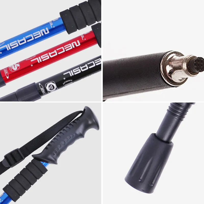 Light aircraft grade aluminum trekking pole with extended downward grip plus tip kit  (two pieces)