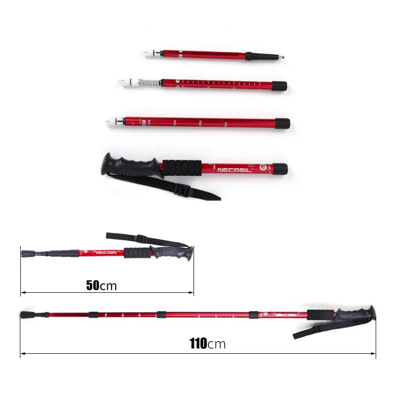 Light aircraft grade aluminum trekking pole with extended downward grip plus tip kit  (two pieces)