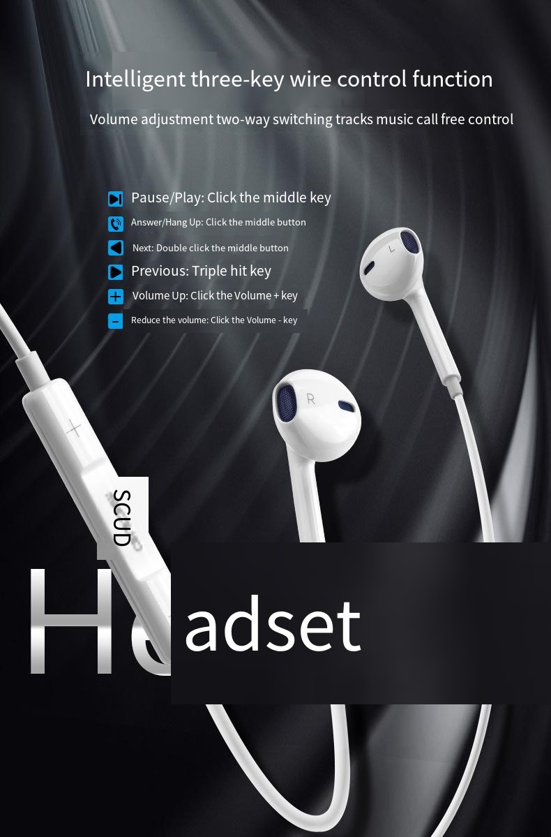 The wire control headset is suitable for Apple TYPE-C Android 3.5mm mobile phones