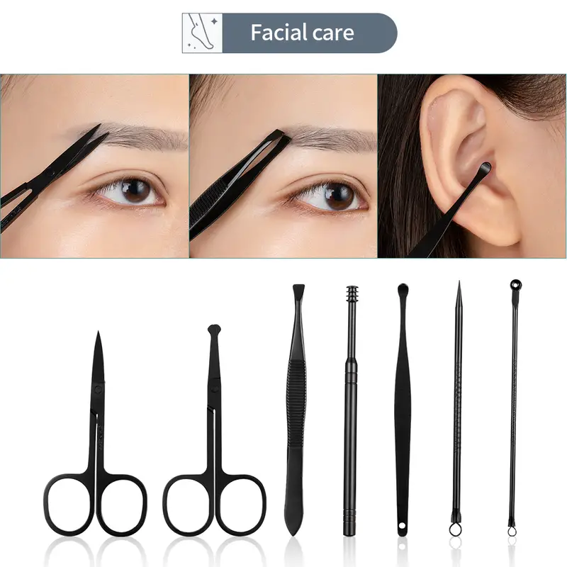 Black Stainless Steel Manicure Set Full Beauty Pliers Manicure Tool