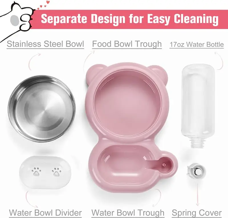 Double Bowls with Automatic Water Dispenser Bottle: The Perfect Pet Water & Food Bowl Set for Small Dogs & Cats!