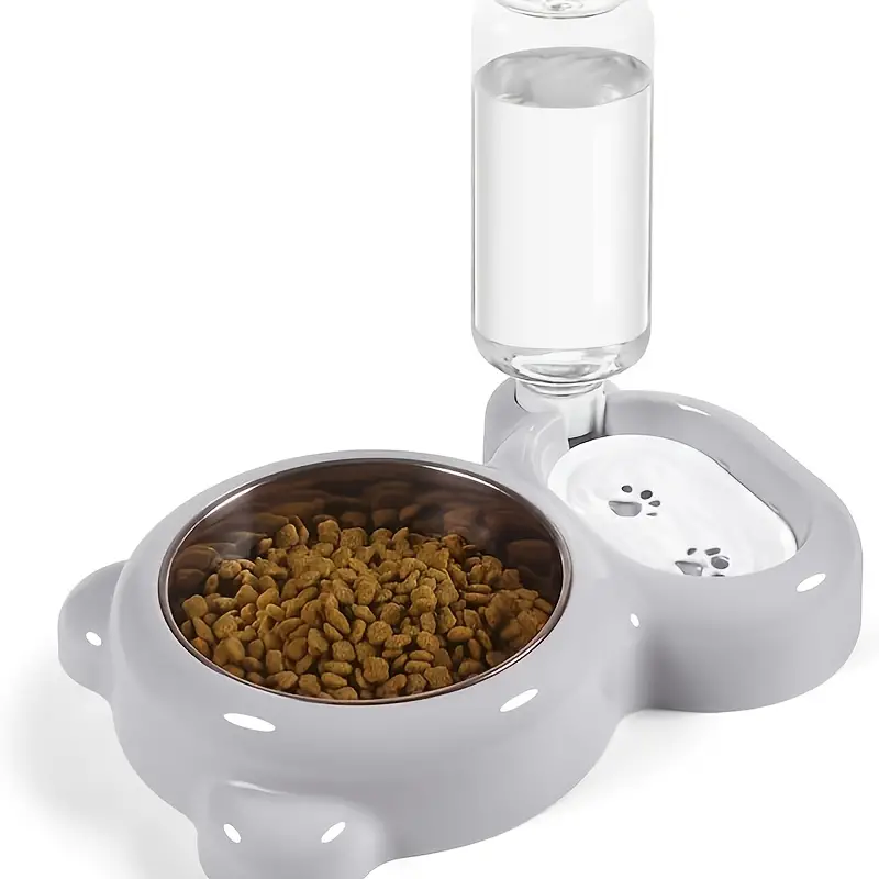 Double Bowls with Automatic Water Dispenser Bottle: The Perfect Pet Water & Food Bowl Set for Small Dogs & Cats!